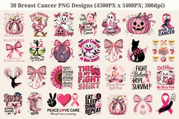 30 Breast Cancer Sublimation PNG Bundle: Graphics & T-Shirt Designs