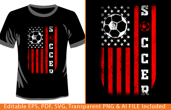 USA Flag with Soccer Ball Distressed Graphics for T-Shirt Designs